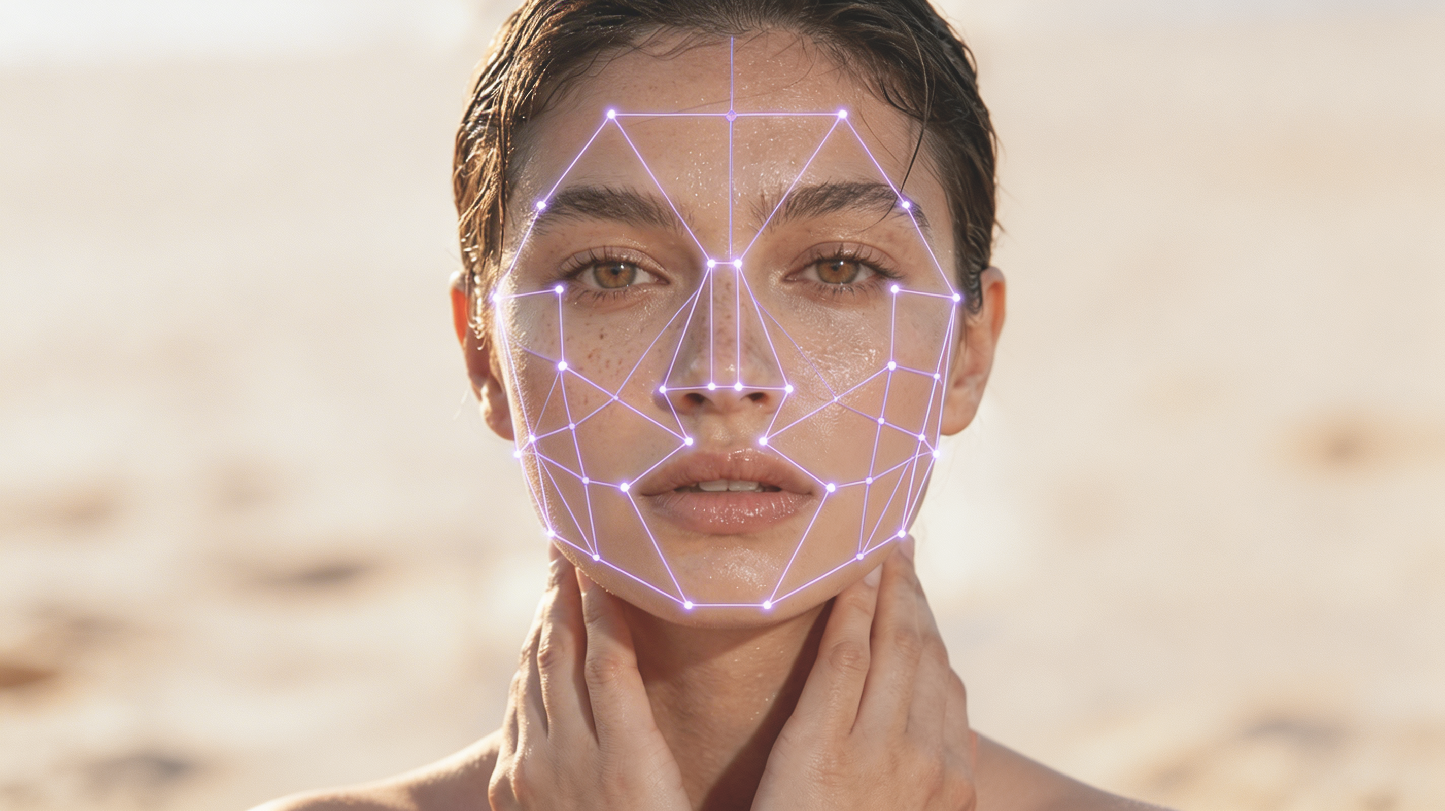 Visualisation de cartographie du visage par IA utilisée par l'analyse SkanMySkin